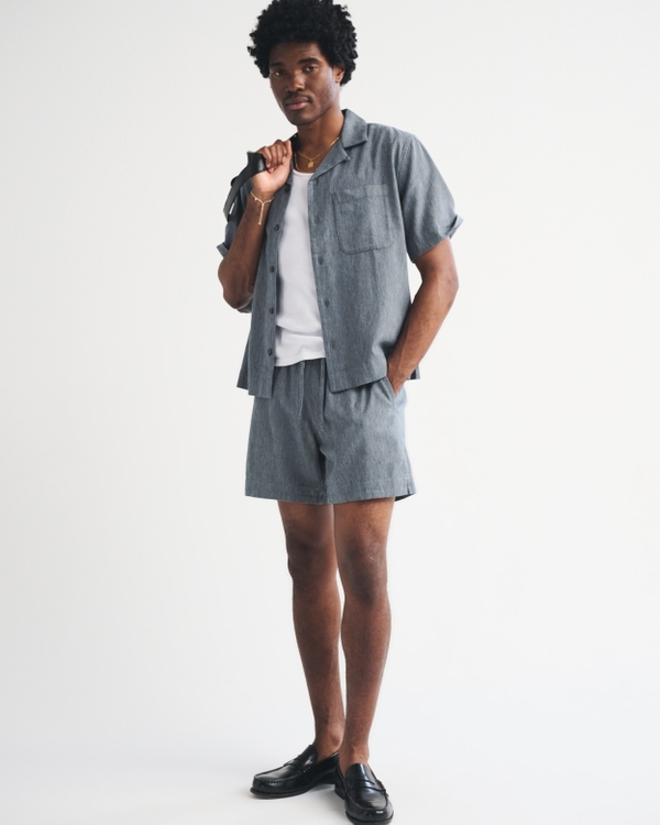 Linen-Blend Pull-On Short, Dark Gray view 2