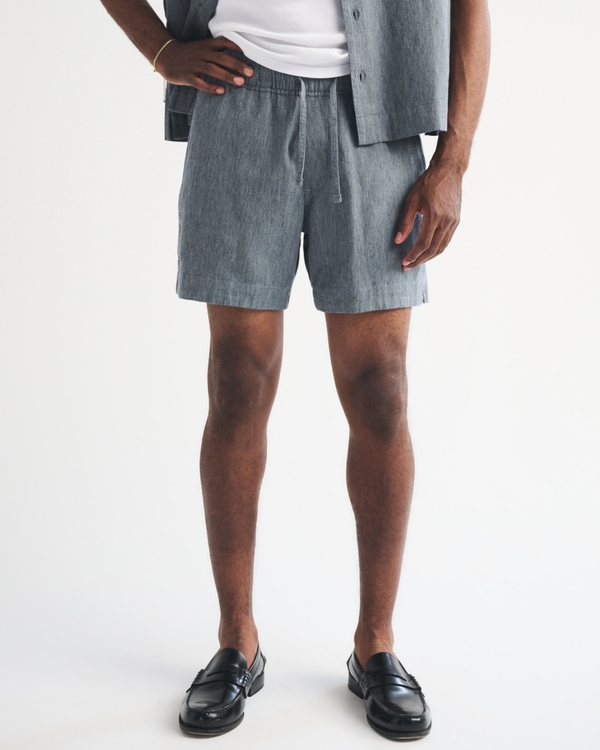 Linen-Blend Pull-On Short, Dark Gray view 2