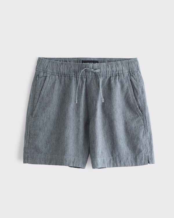 Linen-Blend Pull-On Short, Dark Gray view 1