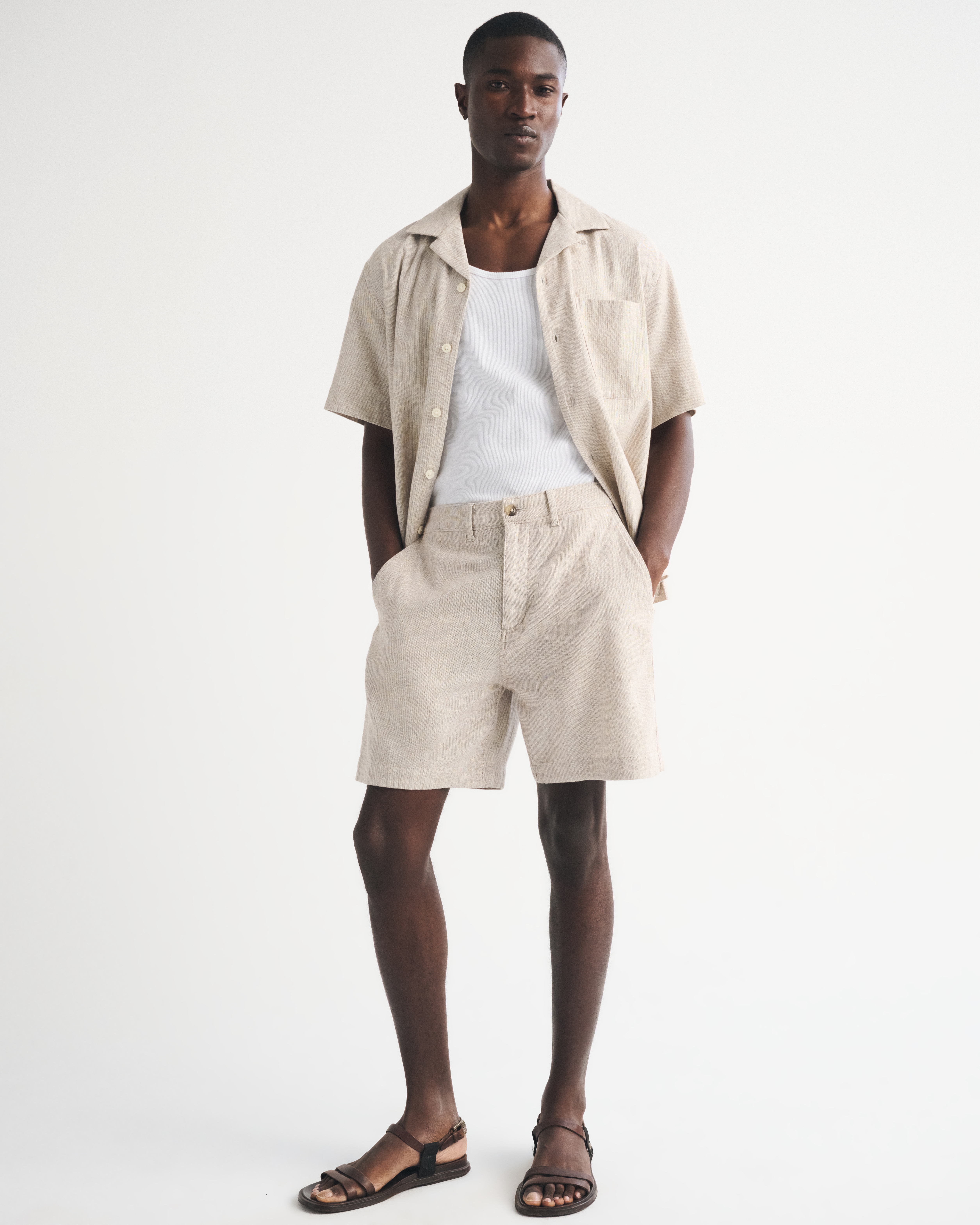 Мужские шорты Abercrombie & Fitch Linen-Blend Plainfront Short, цвет: Бежевый — фото 2