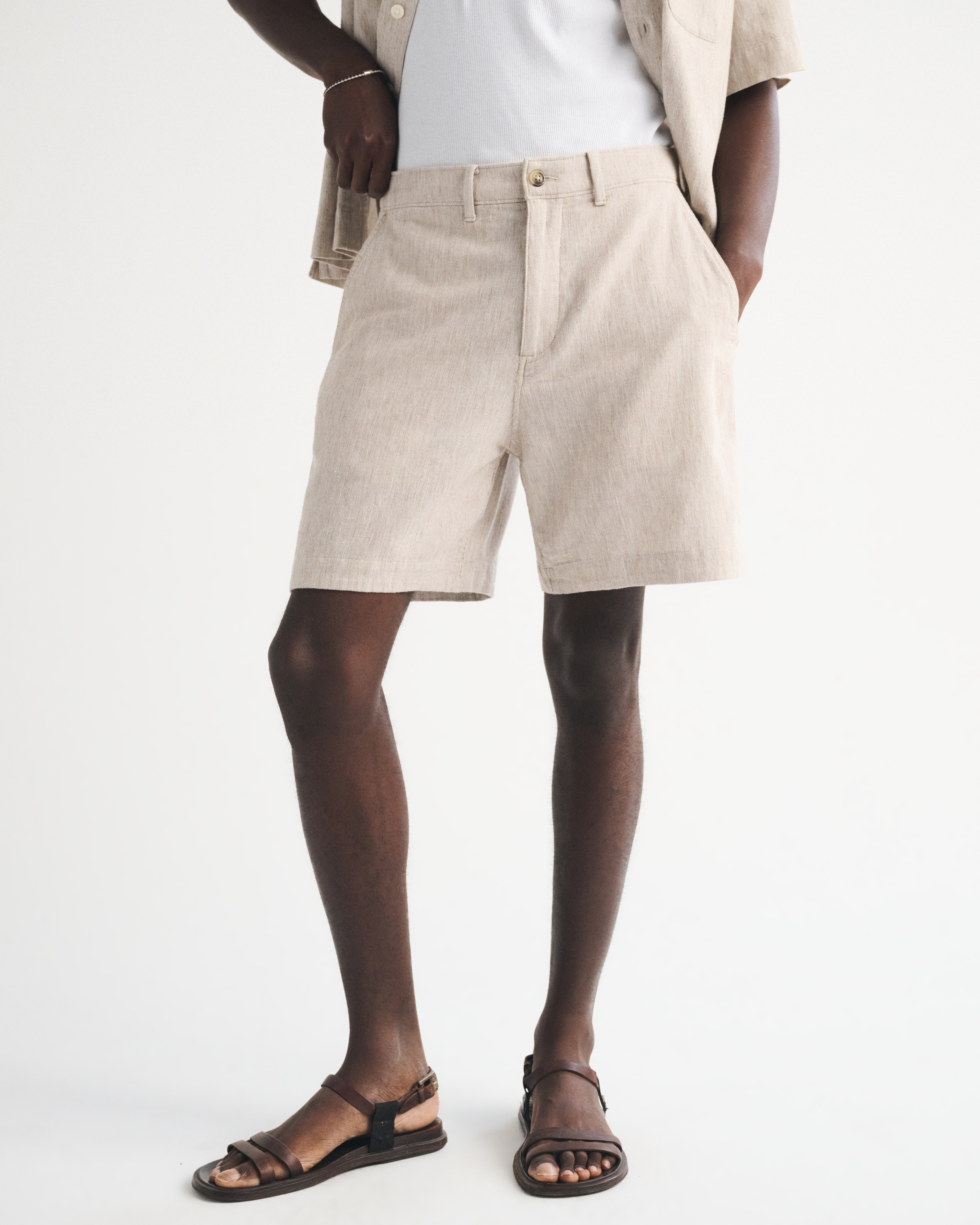 Мужские шорты Abercrombie & Fitch Linen-Blend Plainfront Short, цвет: Бежевый — фото 3