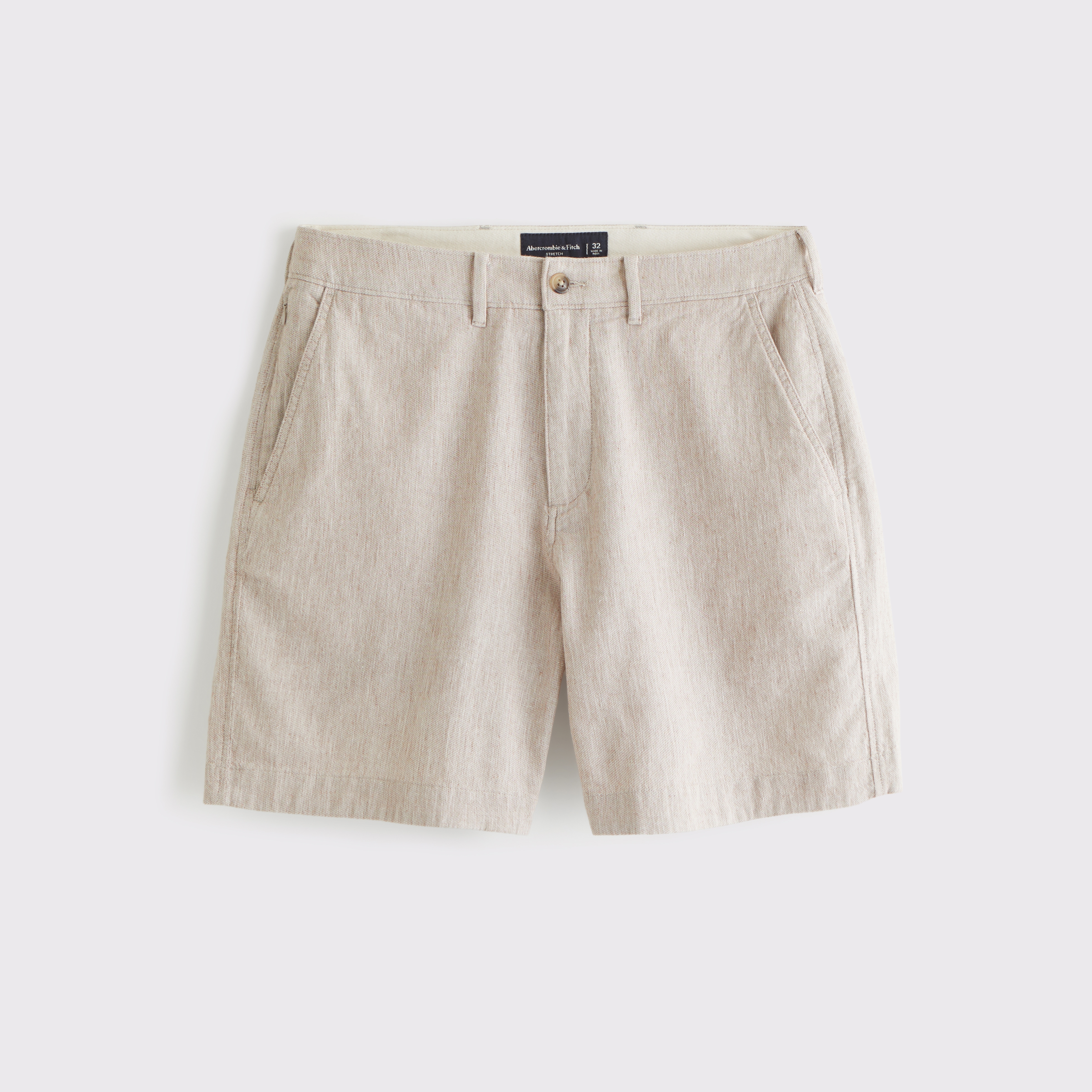 Мужские шорты Abercrombie & Fitch Linen-Blend Plainfront Short, цвет: Бежевый — фото 1