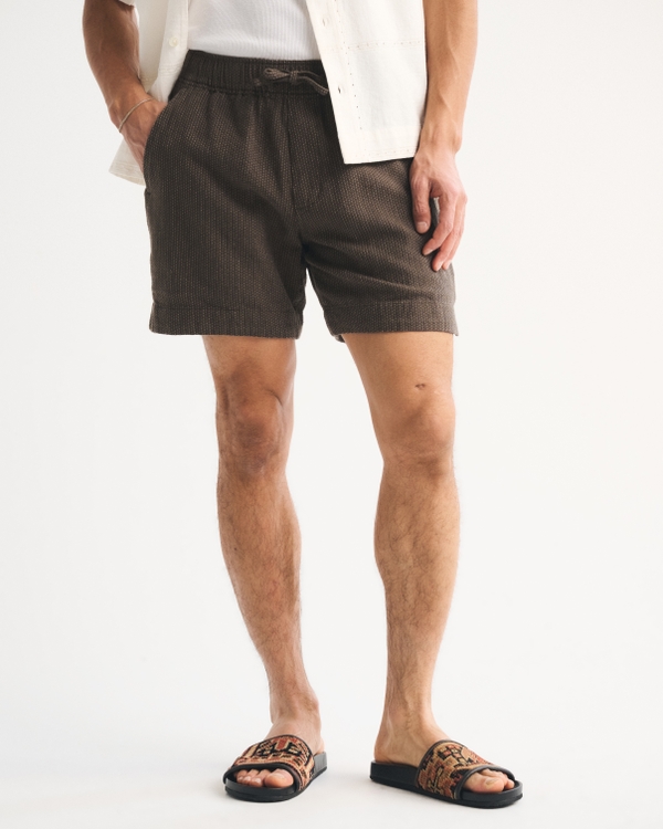 Textured Pull-On Short, Brown view 2