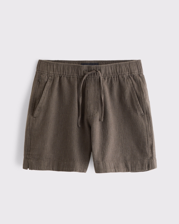 Textured Pull-On Short, Brown view 1