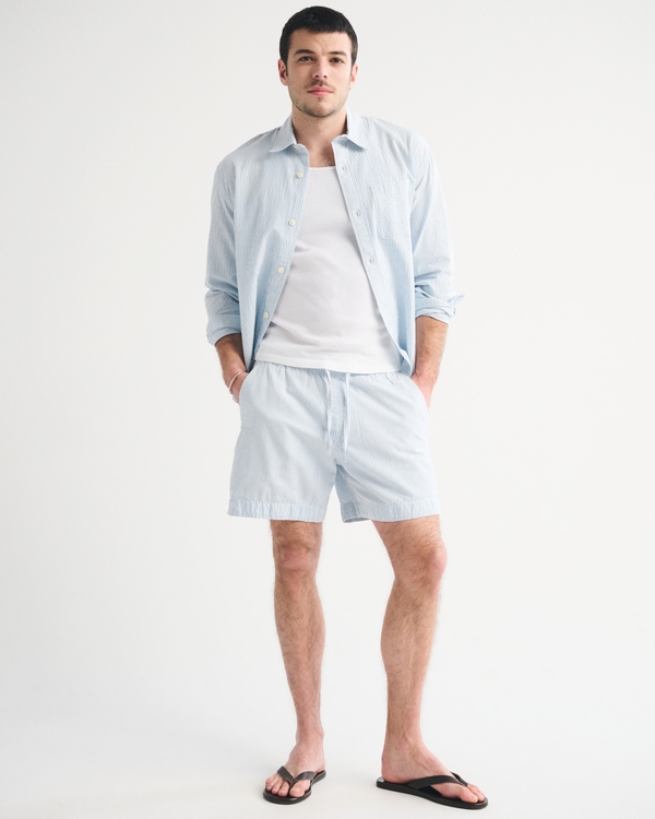 Instapshort van seersucker, Lichtblauw Met Strepen view 1