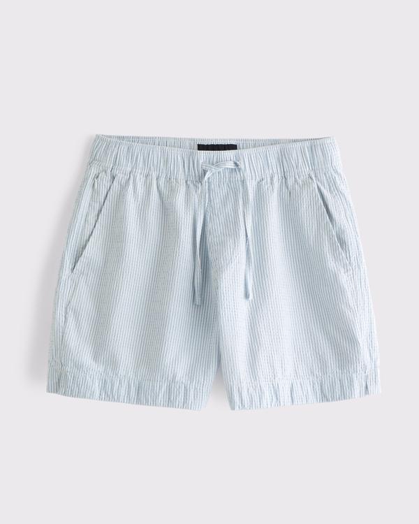 Seersucker Pull-On Short, Light Blue Stripe view 1