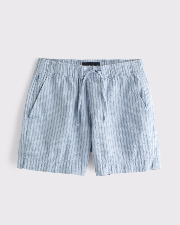 Seersucker Pull-On Short, Blue Stripe view 1