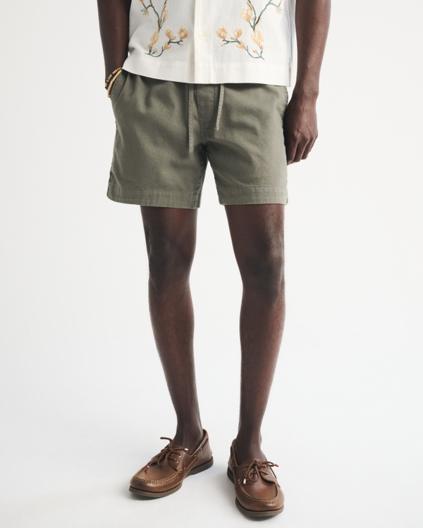 Linen-Blend Lace-Pieced Pull-On Short