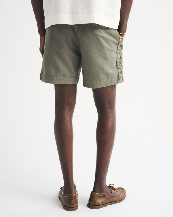 Linen-Blend Lace-Pieced Pull-On Short