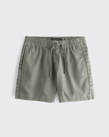 Linen-Blend Lace-Pieced Pull-On Short from Abercrombie & Fitch - $54.99
