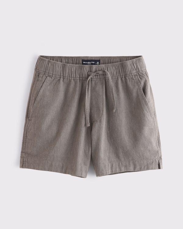 Linen-Blend Pull-On Short, Brown view 1