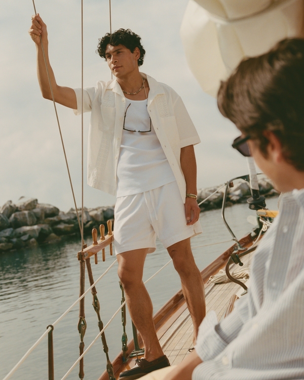 Linen-Blend Pull-On Short, White view 1