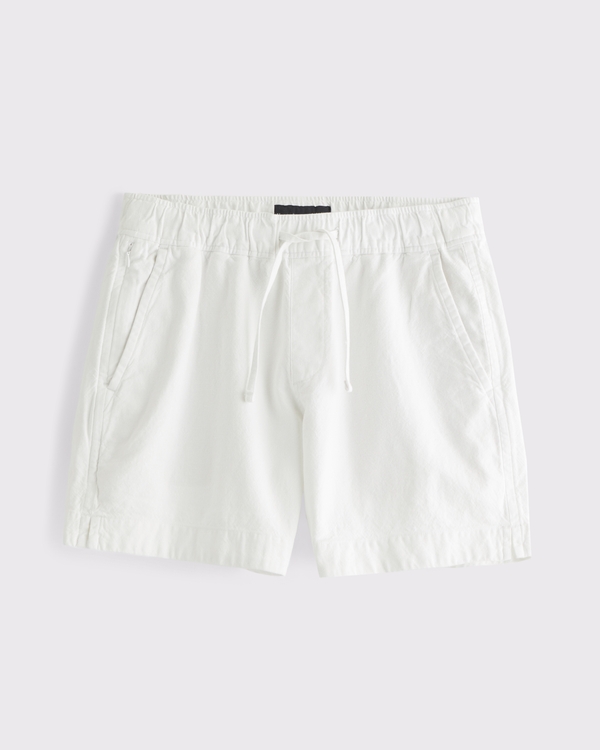 Linen-Blend Pull-On Short, White view 1