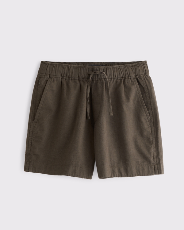 Linen-Blend Pull-On Short, Brown view 1
