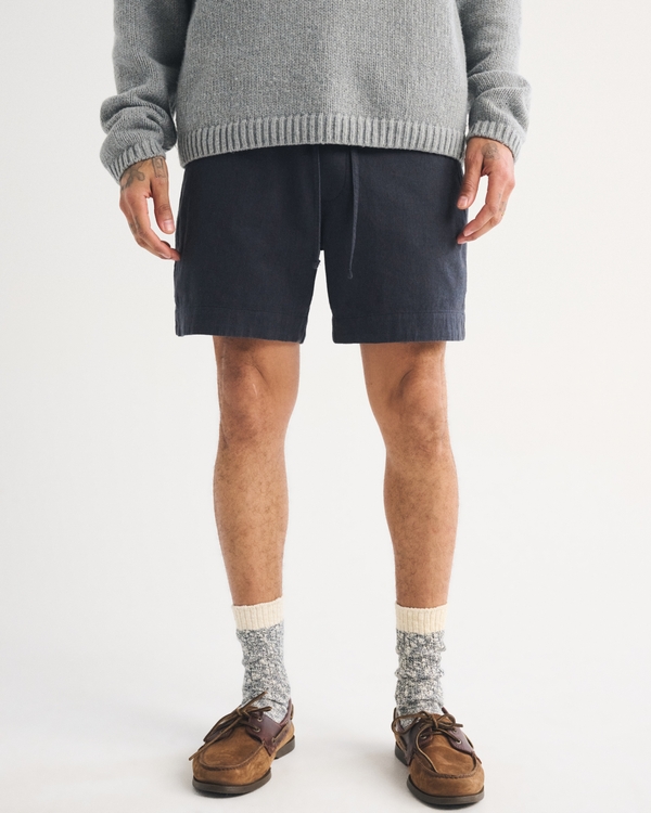 Linen-Blend Pull-On Short, Navy view 2