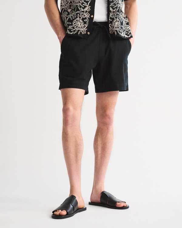 Linen-Blend Pull-On Short, Black view 2