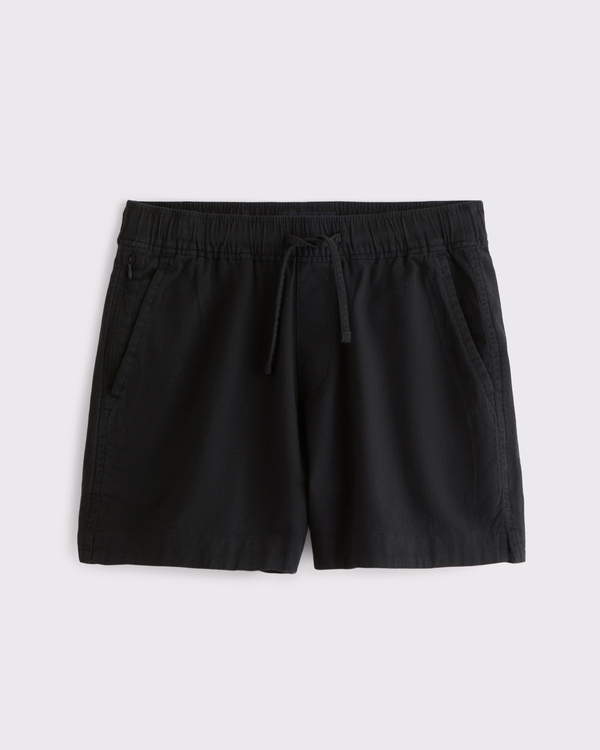 Linen-Blend Pull-On Short, Black view 1