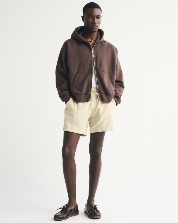 Textured Pull-On Short, Light Beige view 1