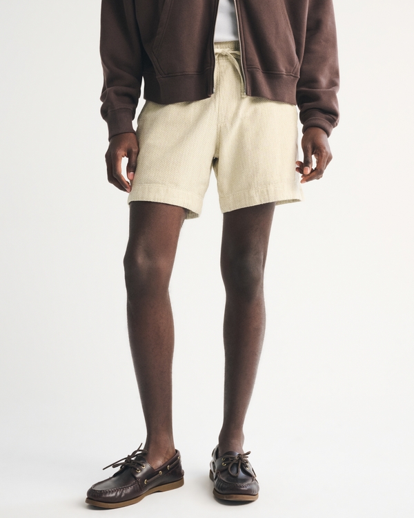 Textured Pull-On Short, Light Beige view 2