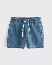 Linen-Blend Denim Pull-On Short