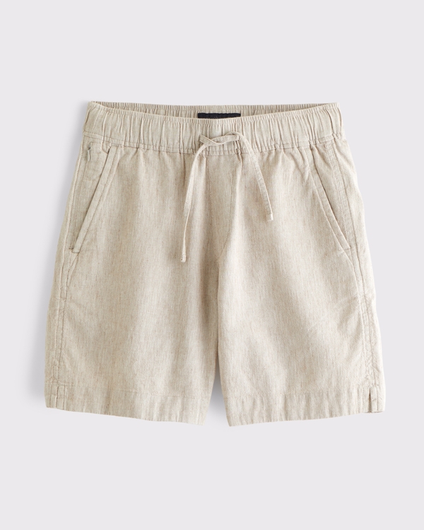 Linen-Blend Pull-On Short, Light Beige view 1