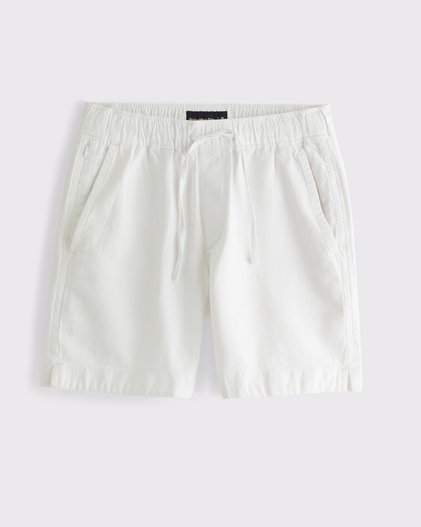 Linen-Blend Pull-On Short, White view 1