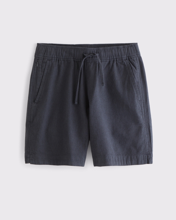 Linen-Blend Pull-On Short, Midnight view 1
