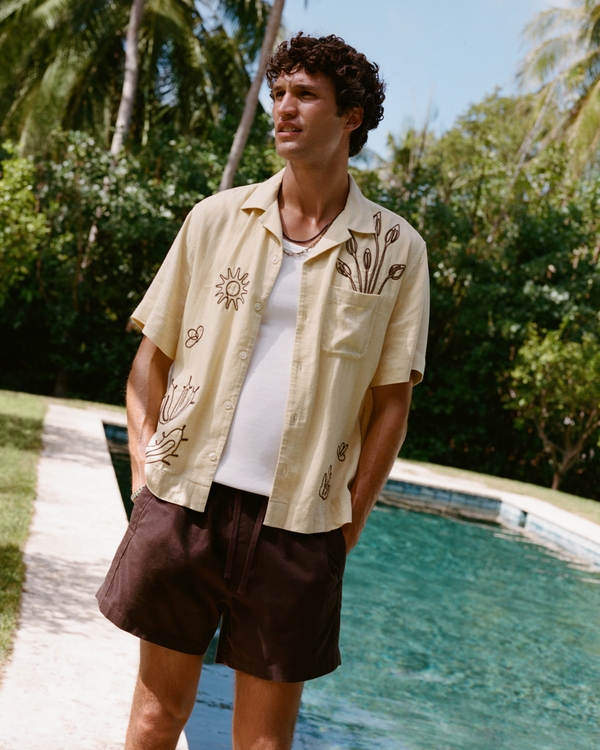 Poplin Pull-On Short, Dark Brown view 1