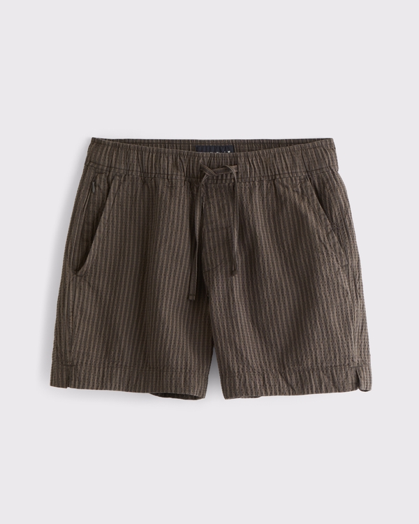 Seersucker Pull-On Short, Brown Stripe view 1