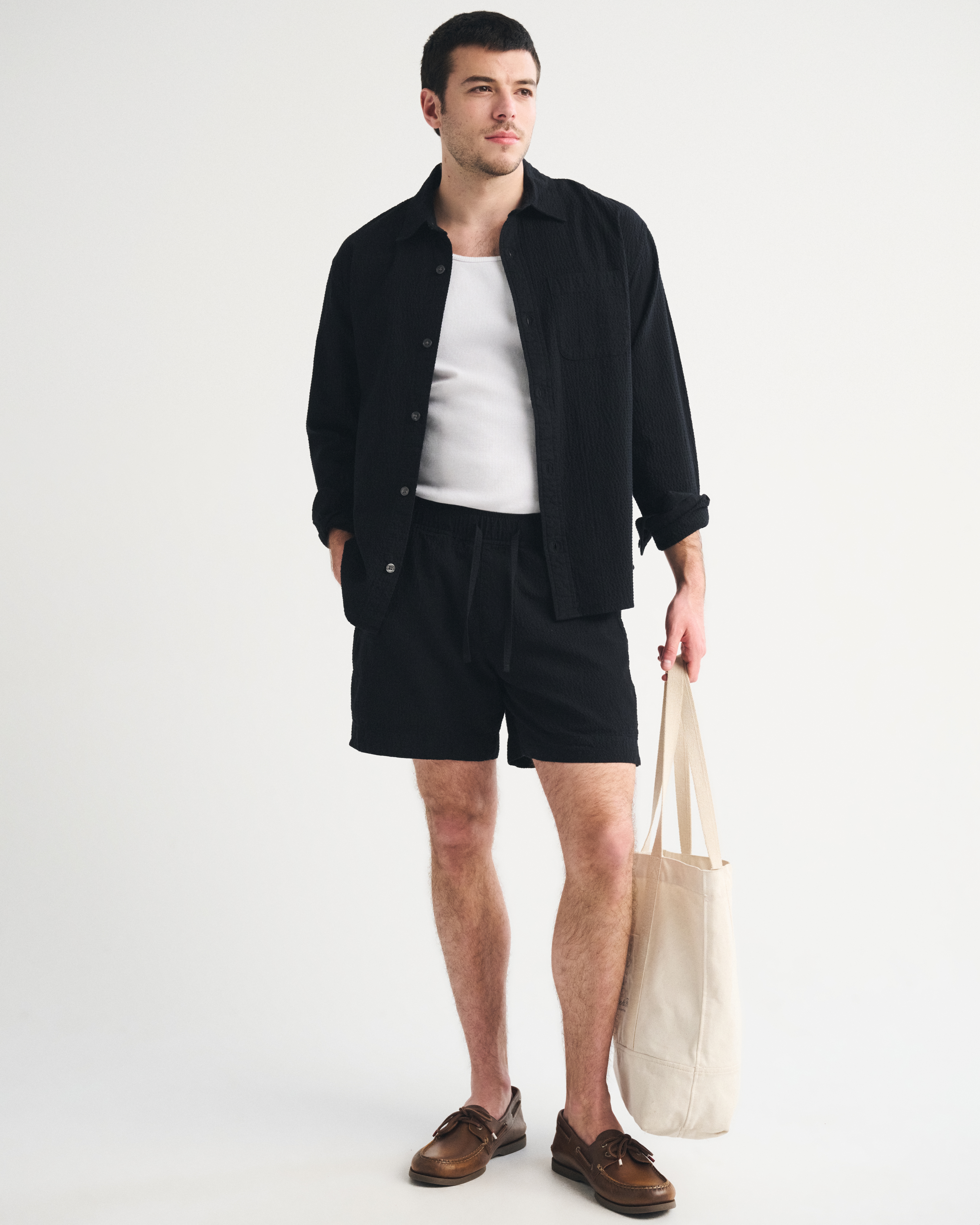 Мужские шорты Abercrombie & Fitch Seersucker Pull-On Short, цвет: Чёрный — фото 2