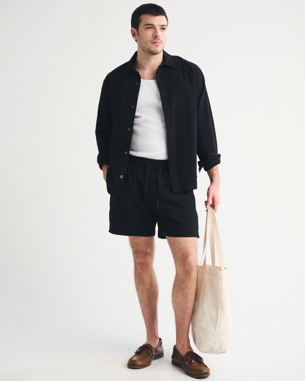 Instapshort van seersucker, Zwart view 1