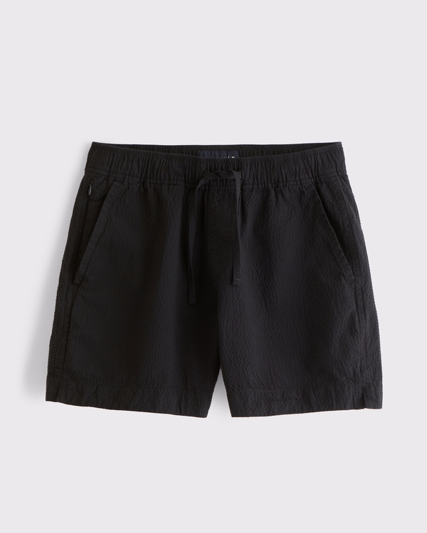 Seersucker Pull-On Short, Black view 1