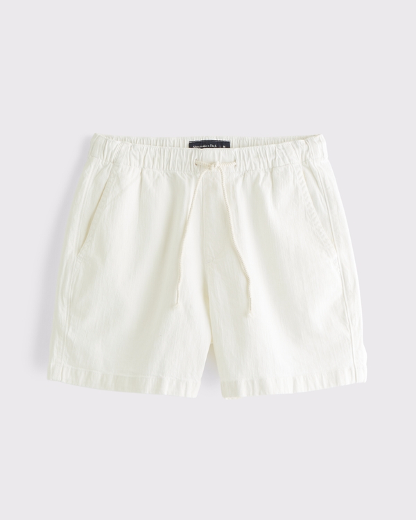 Linen-Blend Denim Pull-On Short, Off White view 2