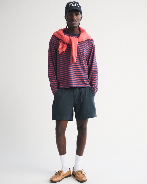 Cotton Texture Pull-On Short, Navy view 1