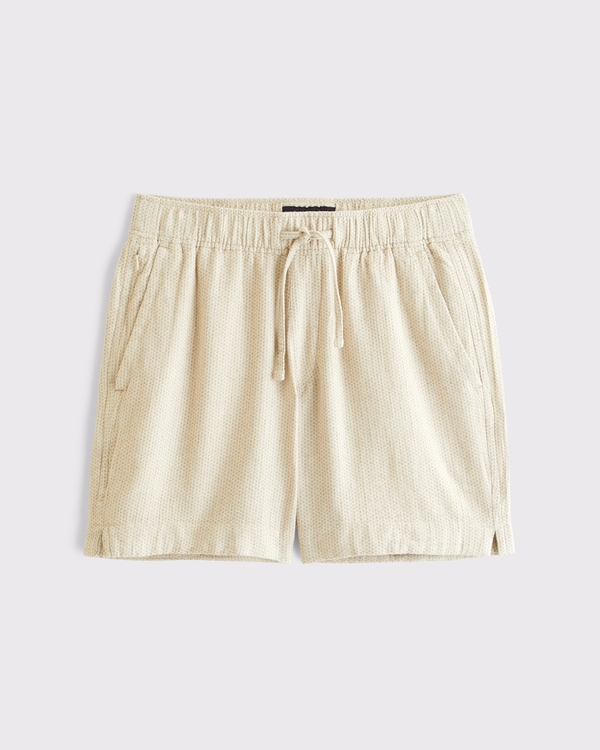 Cotton-Linen Blend Pull-On Short, Beige Texture view 1