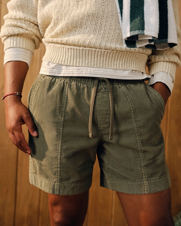 Corduroy Pull-On Short, Olive Gray view 1