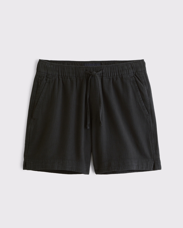 Cotton-Linen Blend Pull-On Short, Black view 1