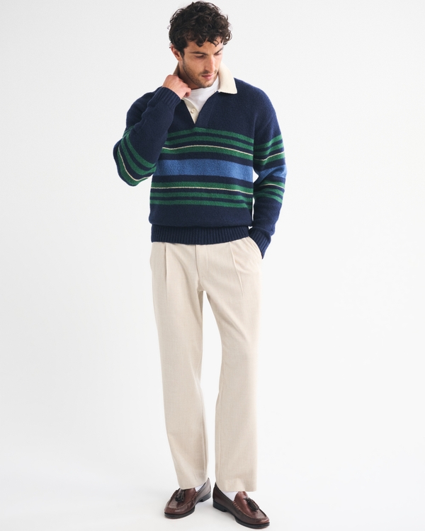 Relaxed Straight Pleated Hybrid-Waist Trouser, Cream view 1