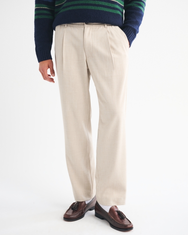 Relaxed Straight Pleated Hybrid-Waist Trouser, Cream view 2