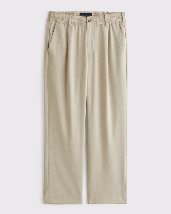 Relaxed Straight Pleated Hybrid-Waist Trouser, Cream view 1