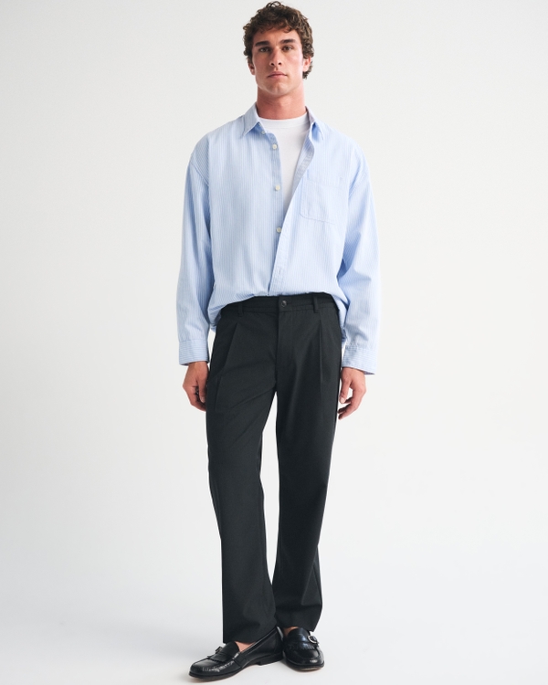 Relaxed Straight Pleated Hybrid-Waist Trouser, Black view 1