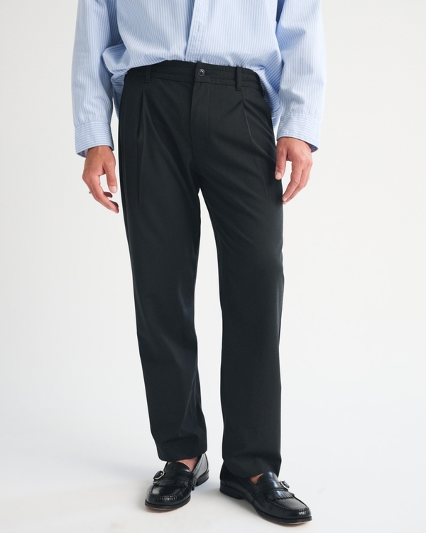 Relaxed Straight Pleated Hybrid-Waist Trouser, Black view 2