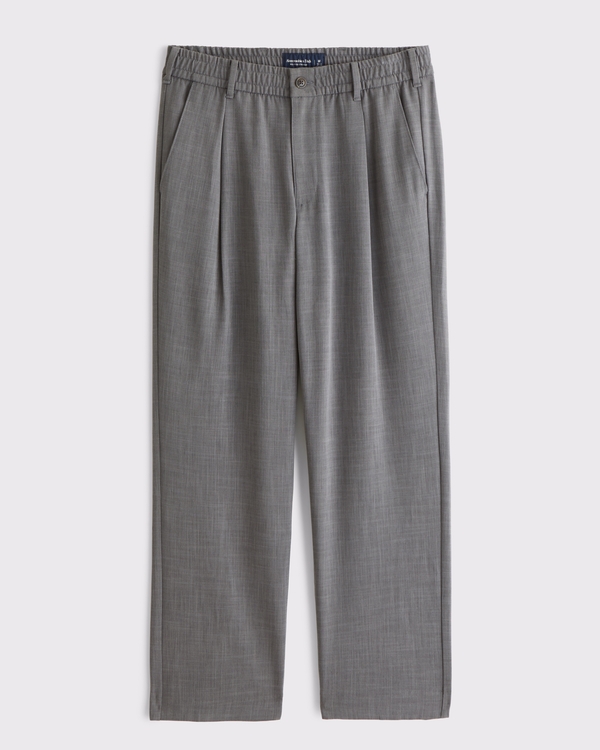Relaxed Straight Pleated Hybrid-Waist Trouser, Gray view 1