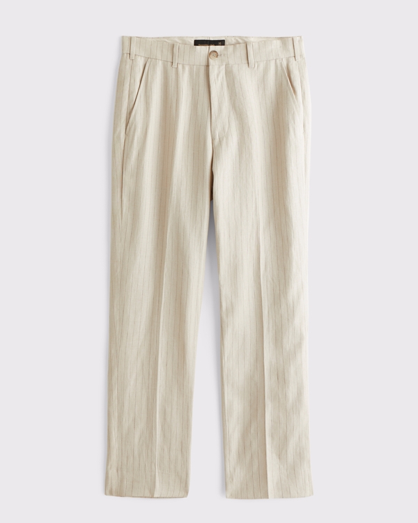 The A&F Collins Slim 100% Linen Suit Pant, Warm Beige Stripe view 1