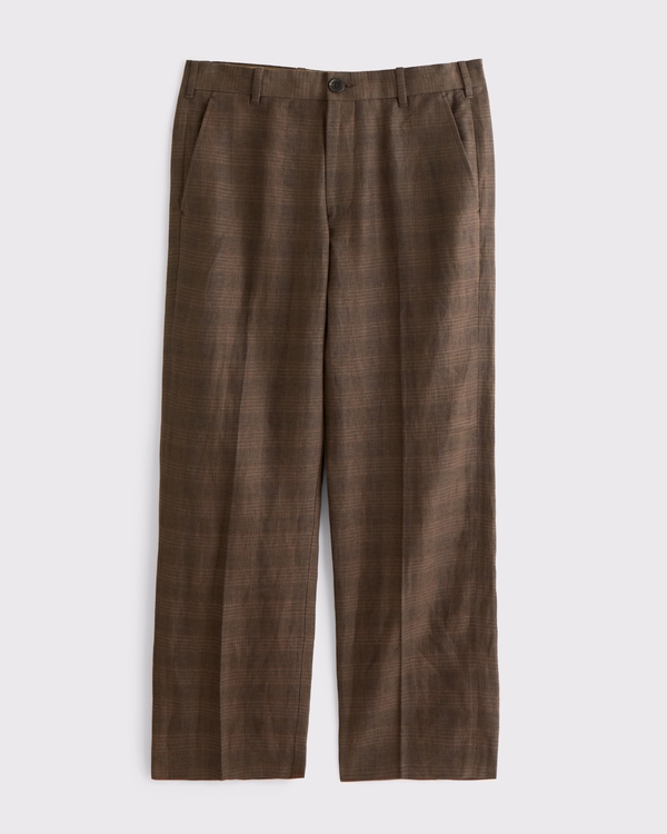 A&F Collins 100% Linen Relaxed Straight Suit Pant, Dark Brown Plaid view 1