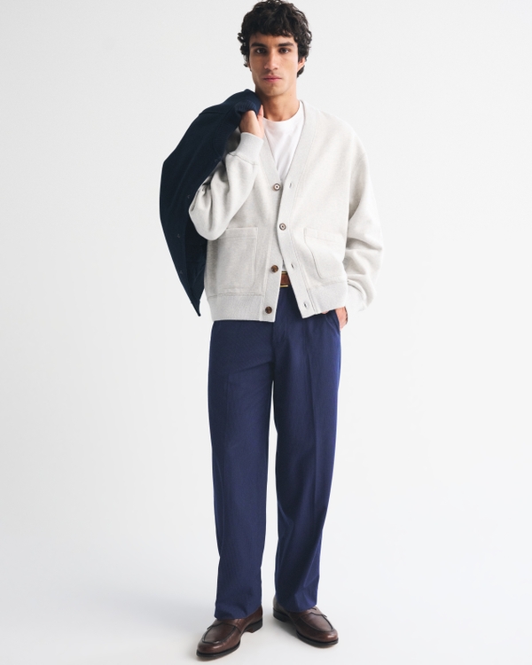 Menswear Baggy Trouser, Navy Pinstripe view 1