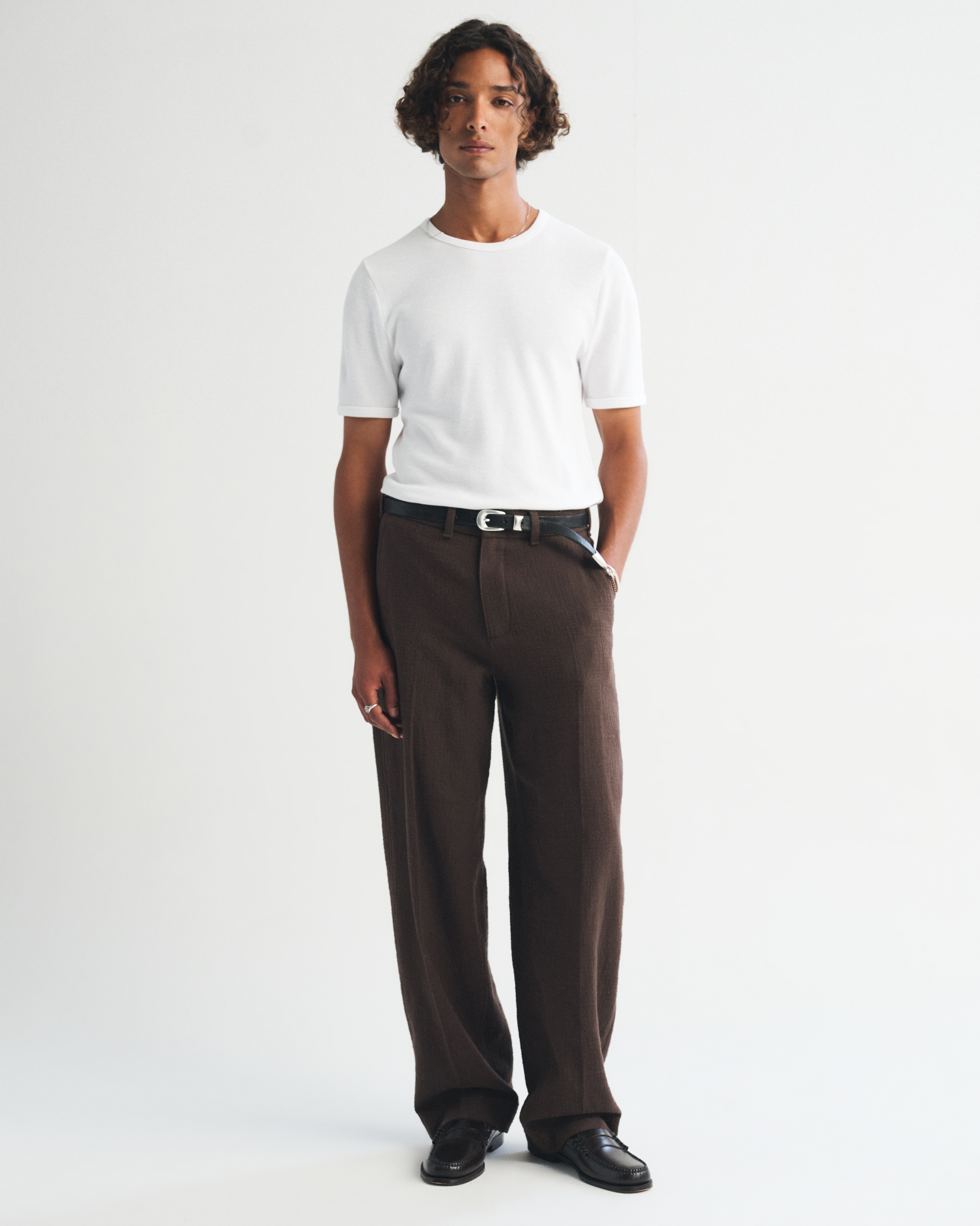 Мужские брюки Abercrombie & Fitch 100% Cotton Textured Baggy Trouser, цвет: Шоколадный коричневый — фото 2