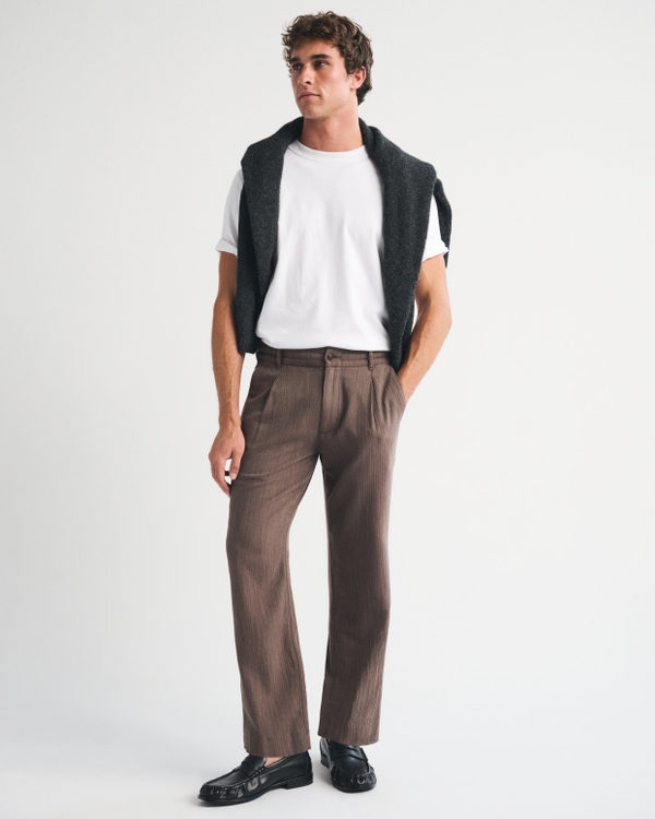Linen-Blend Relaxed Pleated Hybrid-Waist Trouser, Brown view 1