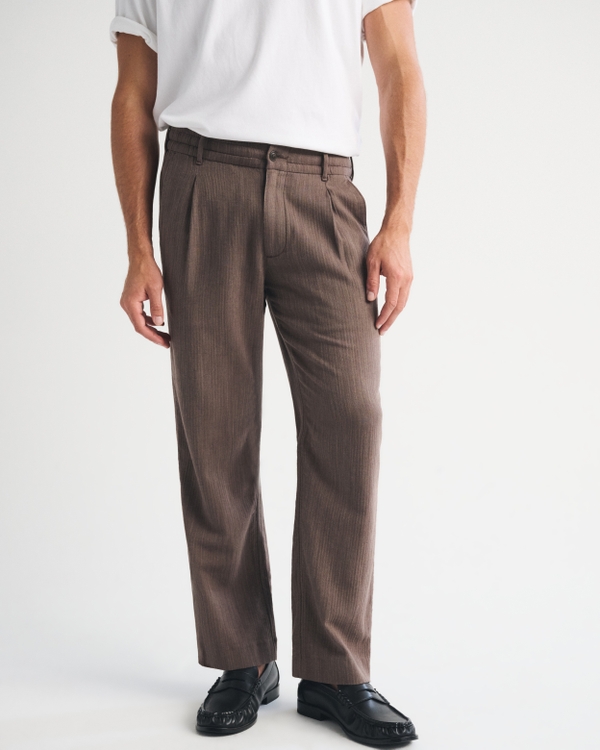 Linen-Blend Relaxed Pleated Hybrid-Waist Trouser, Brown view 2