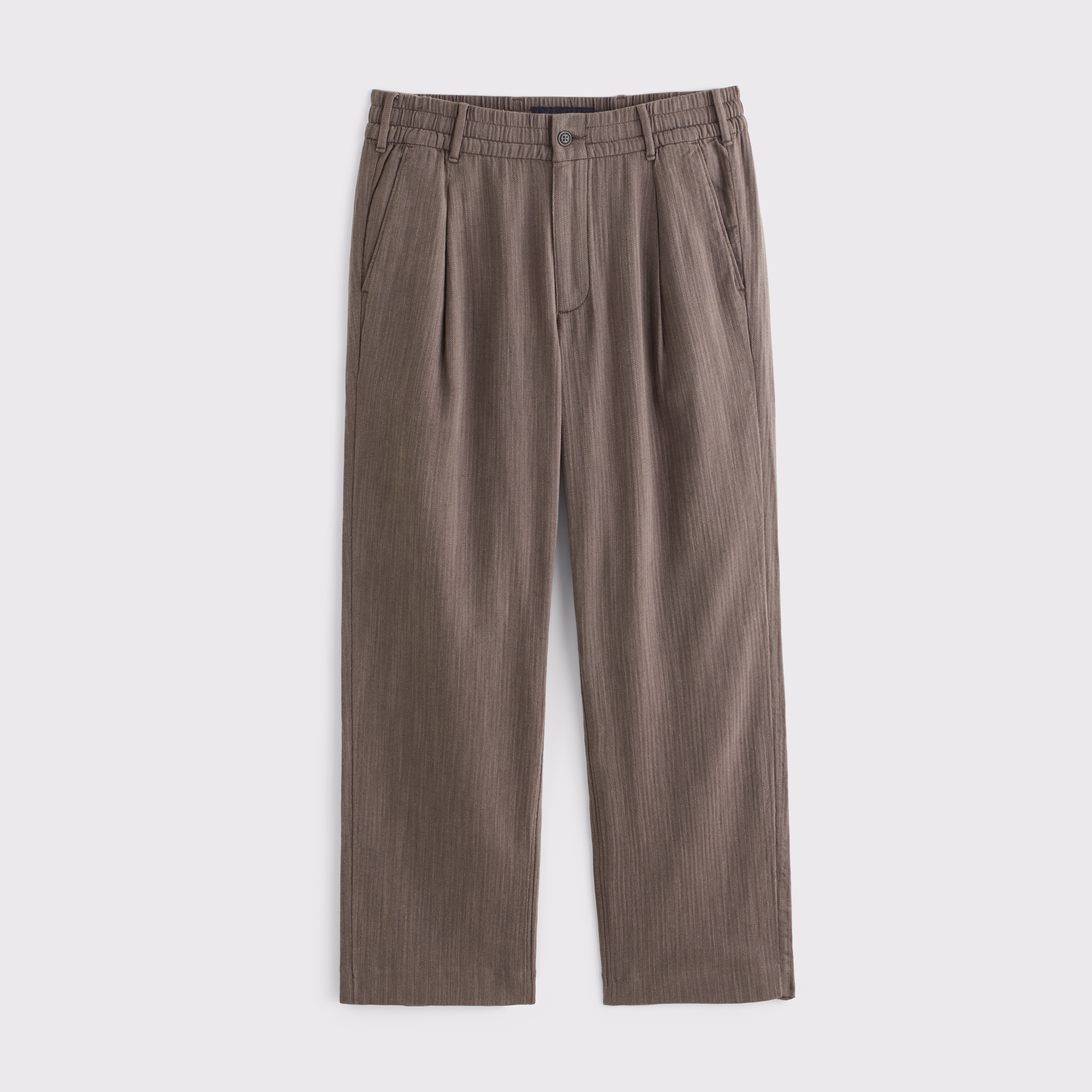 Мужские брюки Abercrombie & Fitch Linen-Blend Relaxed Pleated Hybrid-Waist Trouser, цвет: Коричневый — фото 1